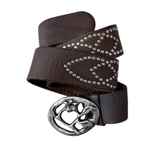 Linea Pelle Brown Leather Studded Artisan Style Belt Size Small Western